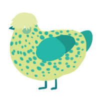 A lemon and turquoise chicken with a speckle pattern