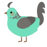 A mint and grey chicken with a neck-speckle pattern