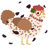 A cream and brown chicken with a speckle pattern