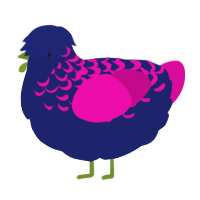 A navy and fuchsia chicken with a half-lace pattern