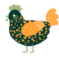 A rose and ultramarine chicken with a speckle pattern