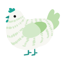 A white and gluppy chicken with a bar pattern