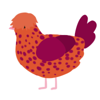 A vermilion and maroon chicken with a speckle pattern