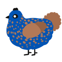 A ultramarine and brown chicken with a speckle pattern