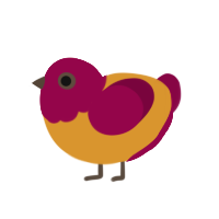 Raspberry tart, a orange and maroon chicken with a head pattern