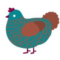 A teal and russet chicken with a lace pattern