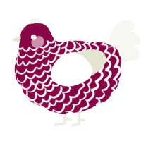 A maroon and white chicken with a lace pattern