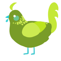 A chartreuse and lime chicken with a neck-speckle pattern