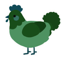 A mint and leaf chicken with a head pattern