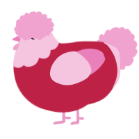 A crimson and pink chicken with a head pattern