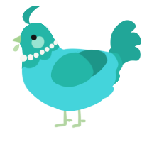 A aqua and turquoise chicken with a head pattern