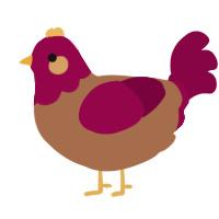 A brown and maroon chicken with a head pattern
