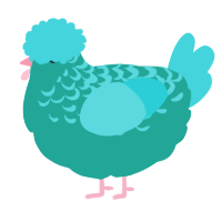 A turquoise and aqua chicken with a half-lace pattern