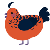 A vermilion and tumblr chicken with a half-lace pattern