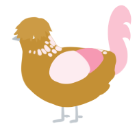 A gold and rose chicken with a neck-speckle pattern
