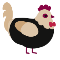 A black and beige chicken with a head pattern