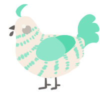 A cream and mint chicken with a bar pattern