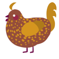 A russet and ochre chicken with a speckle pattern