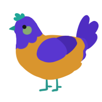 A orange and indigo chicken with a head pattern