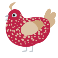 A crimson and beige chicken with a speckle pattern