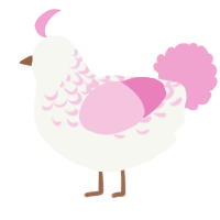 A white and pink chicken with a half-lace pattern