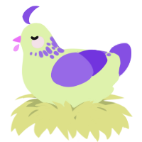 A apple and blurple chicken with a neck-speckle pattern