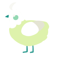 A apple and white chicken with a head pattern
