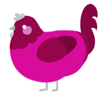 A fuchsia and maroon chicken with a head pattern