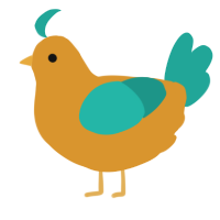 A orange and turquoise chicken