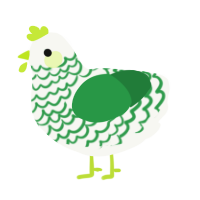 A white and viridian chicken with a lace pattern
