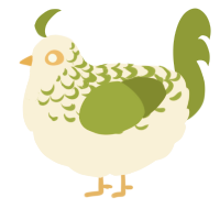 A cream and chartreuse chicken with a half-lace pattern
