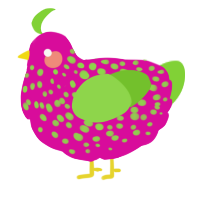 A fuchsia and grass chicken with a speckle pattern