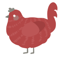 A red chicken with a bar pattern