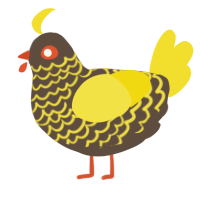 A bark and yellow chicken with a lace pattern