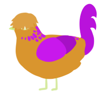 A orange and amethyst chicken with a neck-speckle pattern