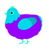 A violet and teal chicken with a head pattern