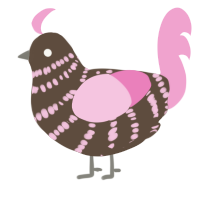 A bark and pink chicken with a bar pattern