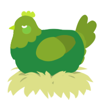 A viridian and chartreuse chicken with a head pattern