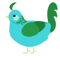 A aqua and viridian chicken with a neck-speckle pattern