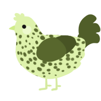 A apple and olive chicken with a speckle pattern