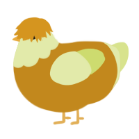 A ochre and lemon chicken with a head pattern