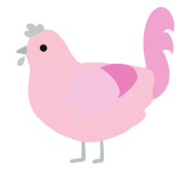 A rose and pink chicken with a speckle pattern