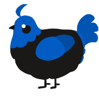 A sable and ultramarine chicken with a head pattern