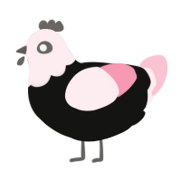 A black and rose chicken with a head pattern