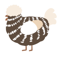 A bark and cream chicken with a bar pattern