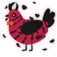 A crimson and sable chicken with a bar pattern