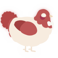 A cream and red chicken with a head pattern