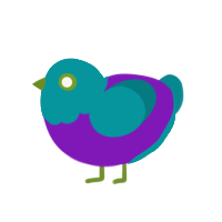 grunkly, a violet and teal chicken with a head pattern