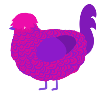 A fuchsia and violet chicken with a double-lace pattern