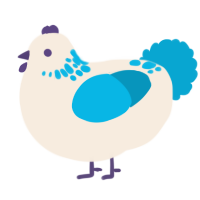A cream and cerulean chicken with a neck-speckle pattern